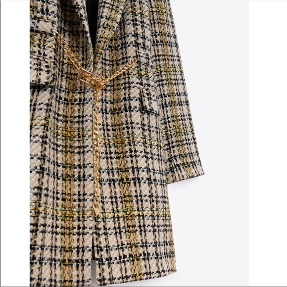 Zara mixed tweed blazer dress with gold chain belt - Picture 4 of 11